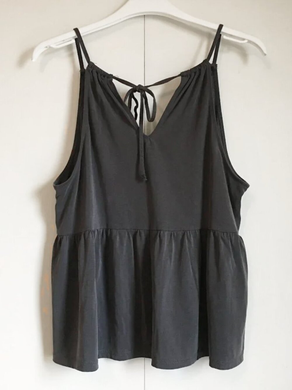 AE Graphite Grey Babydoll Strappy Tie Neck Tank Top - L Y2K Coquette